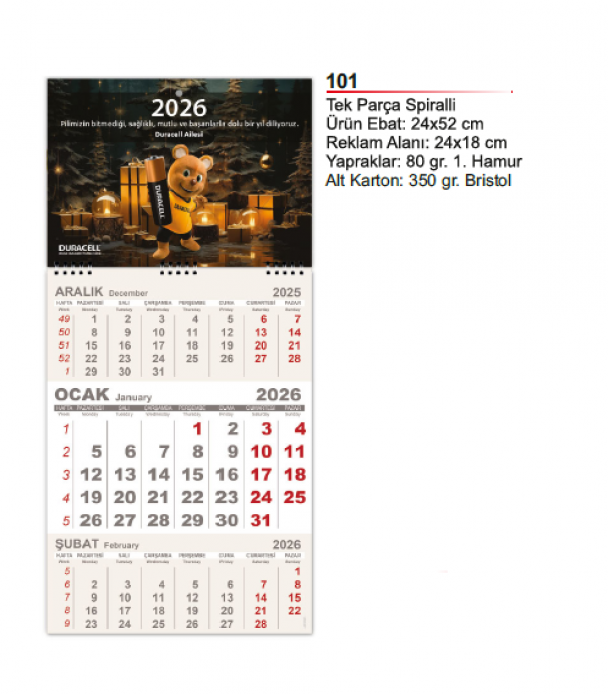 Tek Parça Spiralli Takvim