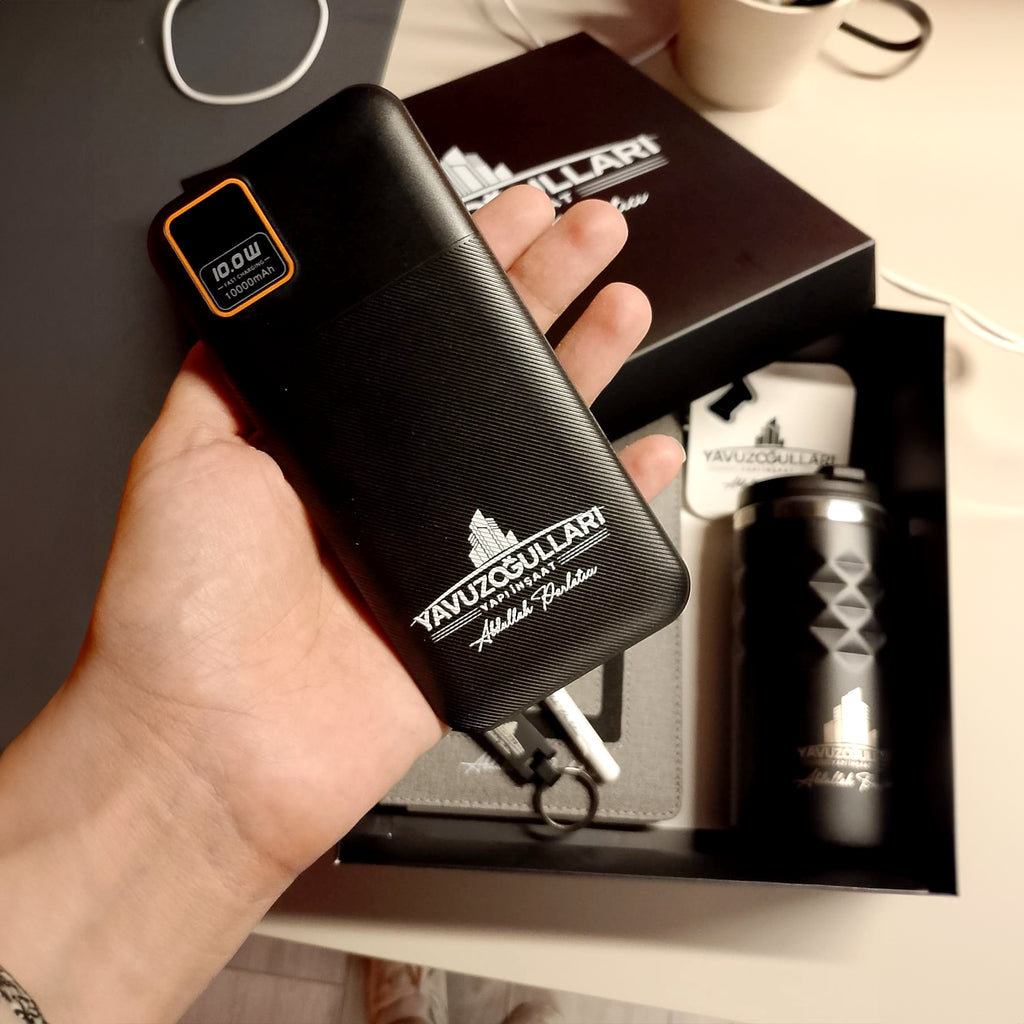 Karton-Kutulu - Termos - Cepli Defter - Powerbank Seti